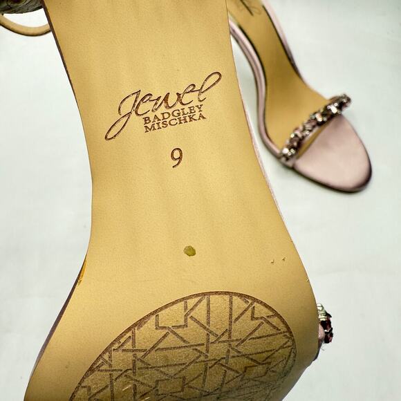 Jewel Badgley Mischka Daley Satin Rhinestone Ankle Strap Heels Size US 9 - Picture 11 of 12